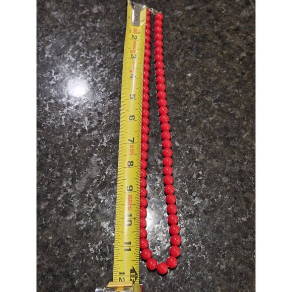 Vtg Signed Oops A Daisy Red Lucite Bead Necklace 12” Gold Tone - Picture 6 of 6